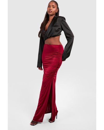 Boohoo Ruched Maxi Skirt - Red