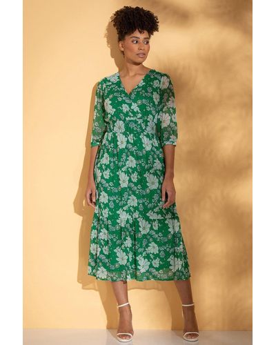 Klass Floral Printed Chiffon Midaxi Dress - Green