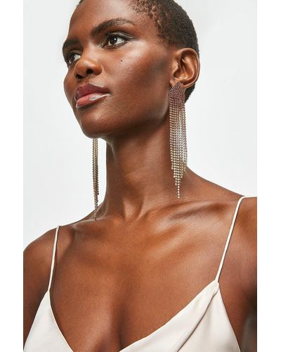 Karen Millen Diamante Statement Earrings - Brown
