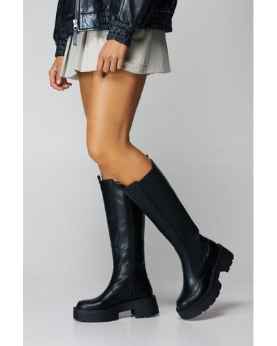Nasty Gal Faux Leather Knee High Chelsea Boots - Black
