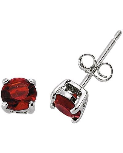 Jewelco London Silver Red Cz Double Gallery Solitaire Stud Earrings 5mm - Rd5ru - Metallic