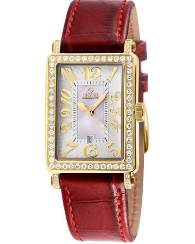 Gevril Ave Of Americas Mini Ipyg Stainless Steel Diamond Case,white Mop Dial .... Swiss Quartz Watch - Red