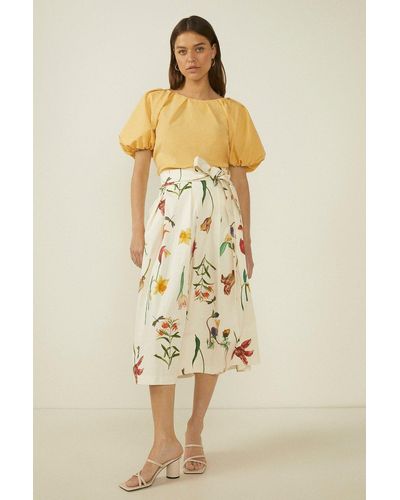 Oasis Rhs Tulip Print Belted Midi Skirt - Natural