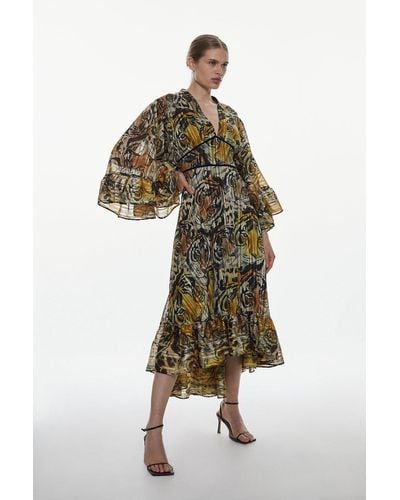 Karen Millen Tiger Printed Drama Kimono Woven Maxi Dress - Multicolour