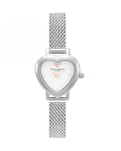 Olivia Burton Mini Heart Stainless Steel Fashion Analogue Quartz Watch - Ob16mc74 - White