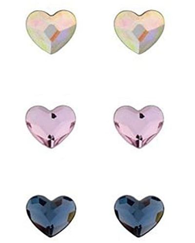 Simply Silver Sterling Silver 925 Multi Coloured Heart Stud Earrings - Pack Of 3 - White
