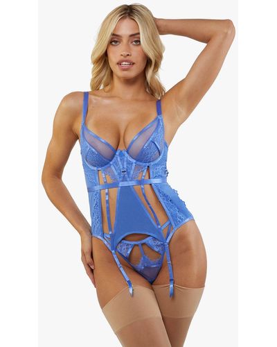 Wolf & Whistle Claire Caged Lace Basque - Blue
