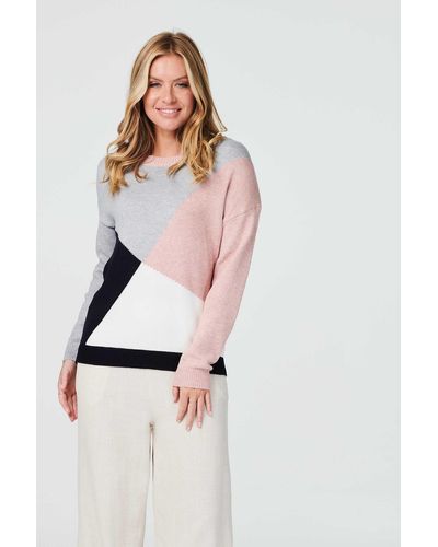 Izabel London Colour Block Fine Knit Jumper - Pink