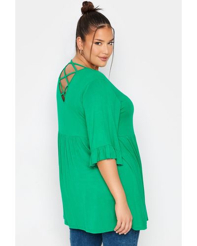 Yours Cross Back Frill Top - Green