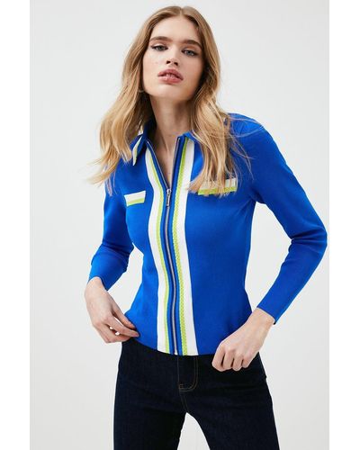 Karen Millen Sporty Trim Knitted Jacket - Blue