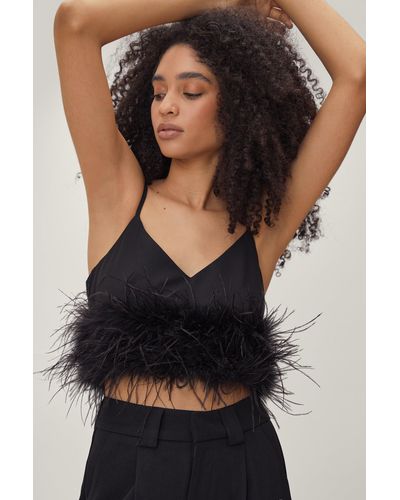 Nasty Gal Feather Trim Co Ord Top - Black
