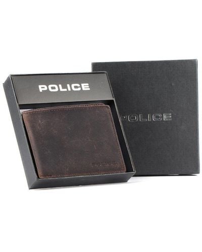 Police Gift Boxed Worn Leather Wallet - Grey