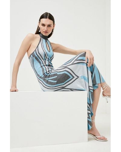 Karen Millen Petite Sparkle Geo Knit Maxi Dress - Blue