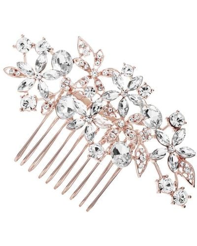 Mood Rose Gold Floral Crystal Hair Comb - White