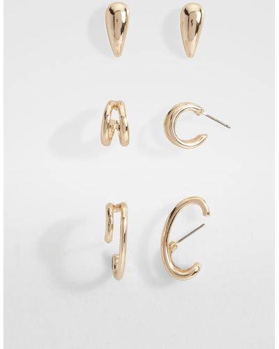 Boohoo Abstract Three Pack Earrings - Natural
