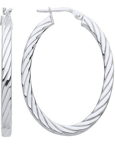 Jewelco London Silver Square Tube Twisted Oval Hoop Earrings - Er122 - Metallic