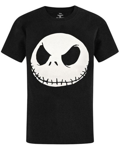 Nightmare Before Christmas Glow In The Dark Jack Skellington Face T-shirt - Black