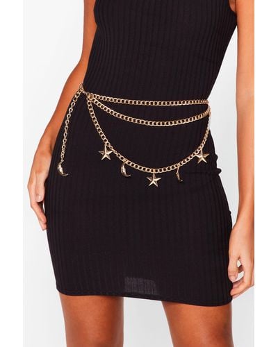 Nasty Gal Recycled Metal Moon And Star Chain Belt - Black