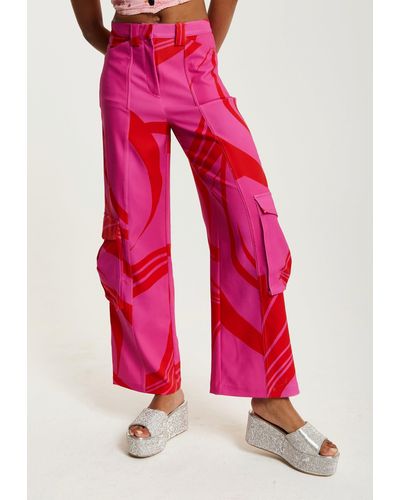 House of Holland Pink And Red Cargo Trousers With Side Pockets