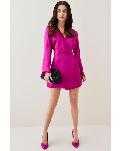 Karen Millen Petite Viscose Satin Blazer Dress - Pink