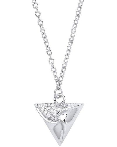 Jewelco London Silver Cz Triangle Hamantaschen Charm Necklace 18 Inch - White