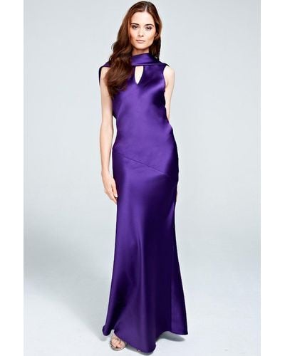 Hot Squash Silky Gown With Cowl Neck - Purple