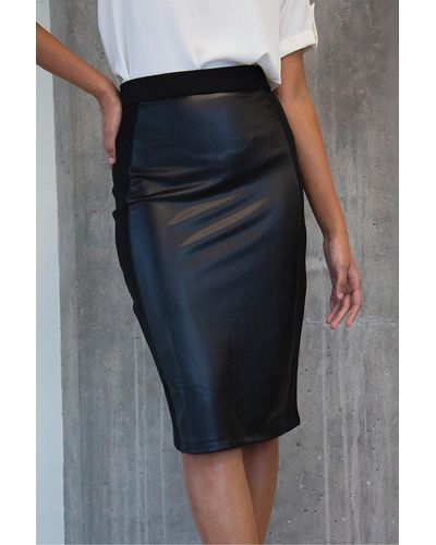 Threadbare 'lillybet' Pu Panel Ponte Midi Skirt - Black