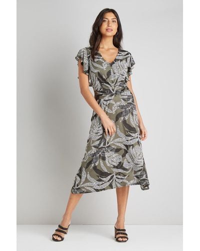 Wallis Tall Khaki Palm Twist Front Jersey Dress - Grey