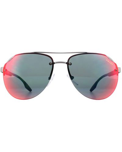 Prada Aviator Matte Gunmetal Dark Grey Blue Red Mirror Sunglasses