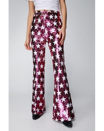 Nasty Gal Small Star Sequin Flare Trousers - Red