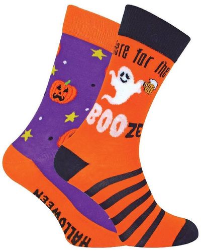 Urban Eccentric 2 Pairs Novelty Halloween Cotton Rich Socks In A Coffin Gift Box - Orange