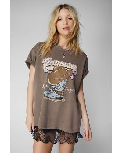 Nasty Gal Tennessee Washed Front Graphic T-shirt - Brown