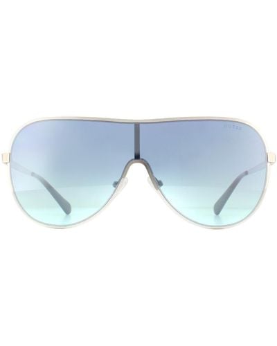 Guess Shield Silver Blue Mirror Sunglasses