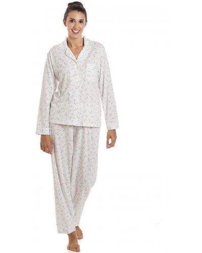 CAMILLE Classic Jersey Long Sleeve Floral Pyjama Set - White
