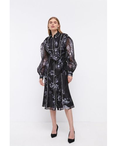 Coast Tipped And Pleated Organza Shirt Dress - Multicolour