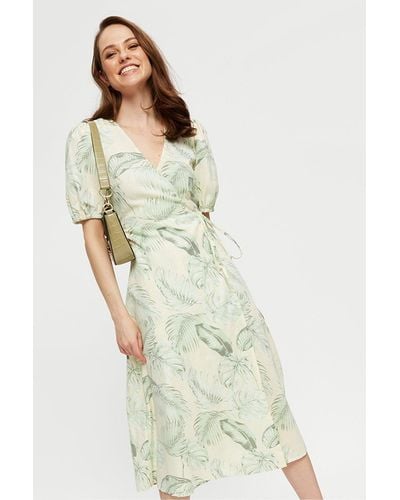 Dorothy Perkins Green Palm Wrap Midi Dress - Natural