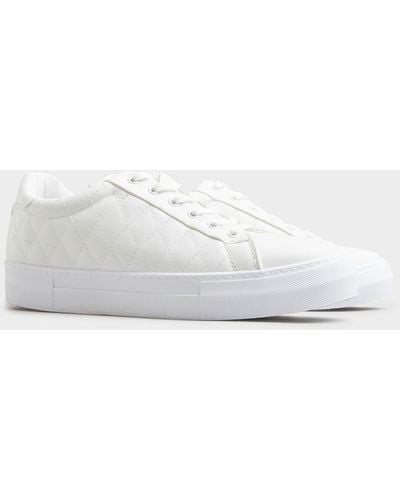 Yours Wide Fit Quilted Lace Up Trainers - White