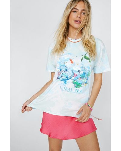 Nasty Gal Coral Sea Oversized Graphic T-shirt - White