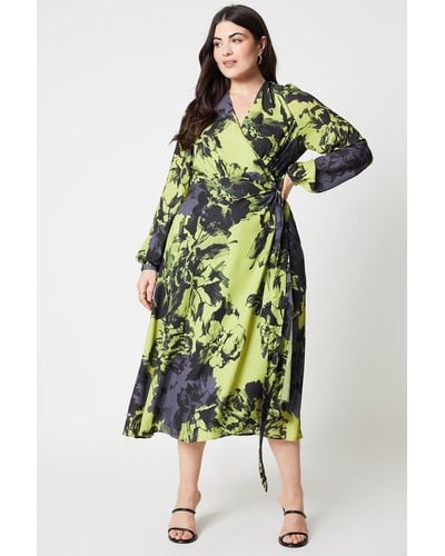 Coast Plus Size Printed Long Sleeve Wrap Dress - Green