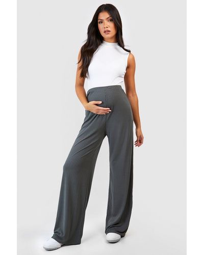 Boohoo Maternity Rib Wide Leg Trousers - Blue