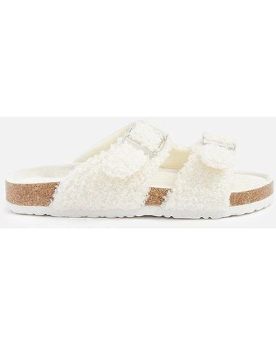 Accessorize Buckle Footbed Borg Slippers - Natural