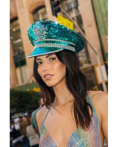 Nasty Gal Embellished Diamante Sequin & Studded Party Hat - Blue