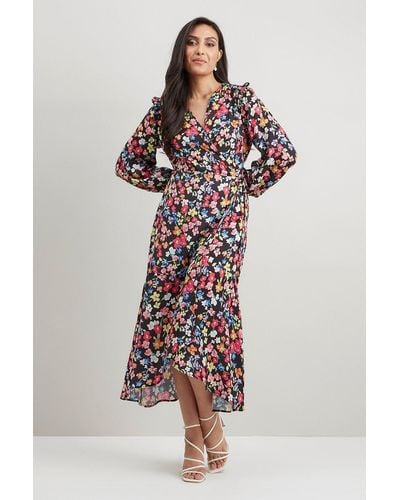 Wallis Petite Ditsy Floral Print Midi Wrap Dress - Multicolour