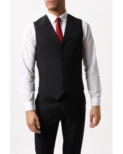 Burton Slim Fit Black Twill Suit Waistcoat