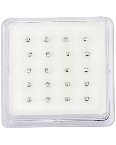 Jewelco London Silver Square Cz Pack Of 20 Nose Studs Set - Np6wh - White