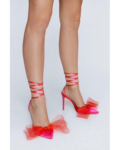 Nasty Gal Satin Contrast Bow Detail Court Heels - Red