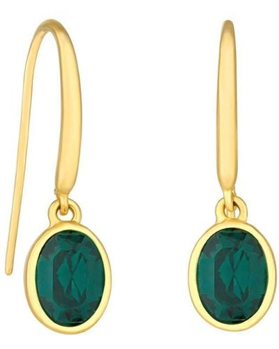 Simply Silver Sterling Silver 925 Gold Plated With Cubic Zirconia Emerald Besel Set Drop Earrings - Blue