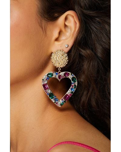 Nasty Gal Diamante Colored Heart Earrings - Black
