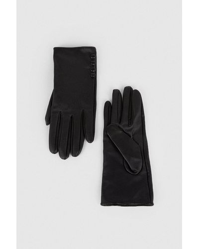 Oasis Faux Leather Button Detail Soft Lined Gloves - Black