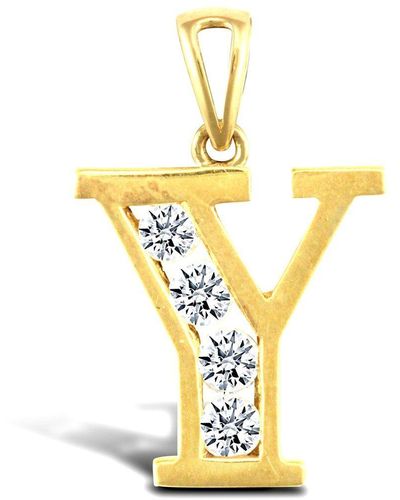 Jewelco London 9ct Gold Cz Identity Initial Charm Pendant Letter Y - Metallic